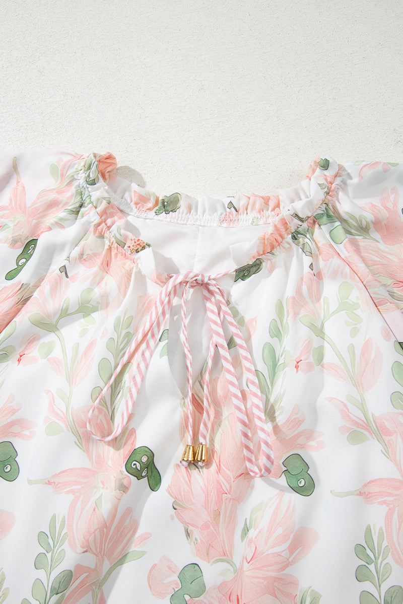 Plus Size Floral Print Striped Detail Short Summer Dress