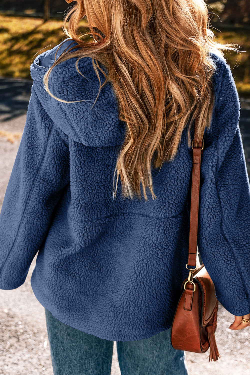 Fleece Zip Up Drawstring Hooded Pocketed Jacket