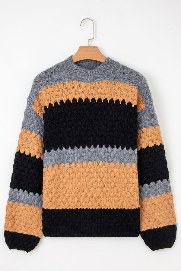 Color Block High Neck Baggy Sweater