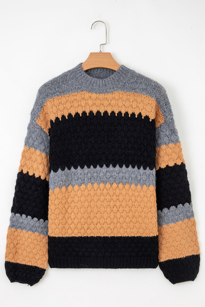 Color Block High Neck Baggy Sweater