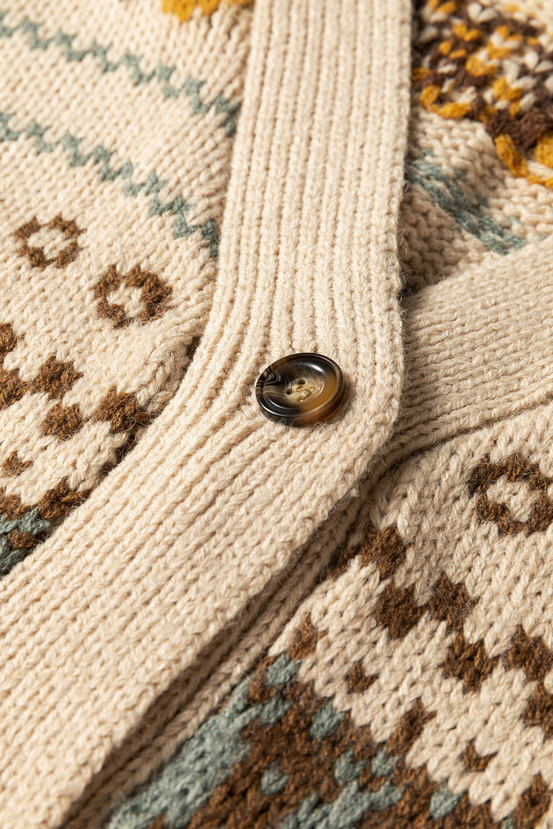 Western Pattern Knitted Button V Neck Cardigan Sweater