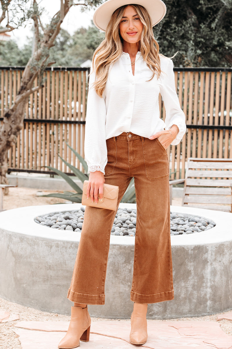 Lace Patchwork Buttoned Stand Neck Loose Shirt