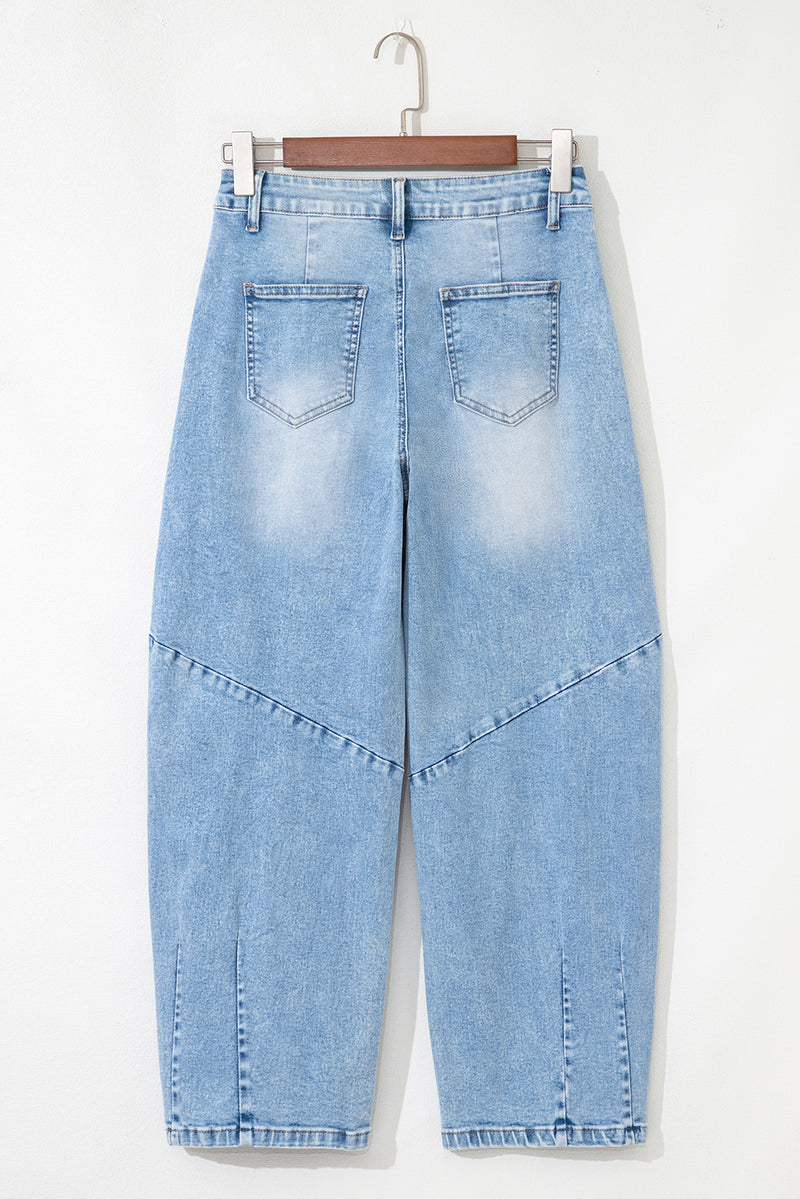 Flower Patched Light Wash Cropped High Waist Jeans