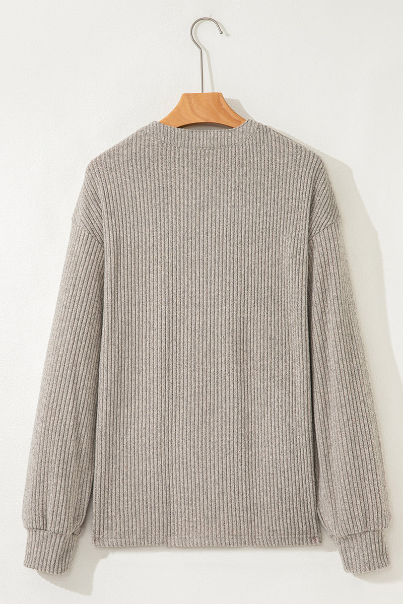 Ribbed Texture Drop Shoulder Henley Knit Top