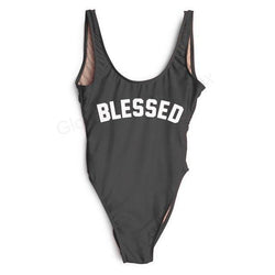 "BLESSED" Scoop Neck Graphic One-Piece Swimsuit