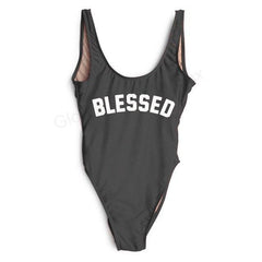 "BLESSED" Scoop Neck Graphic One-Piece Swimsuit