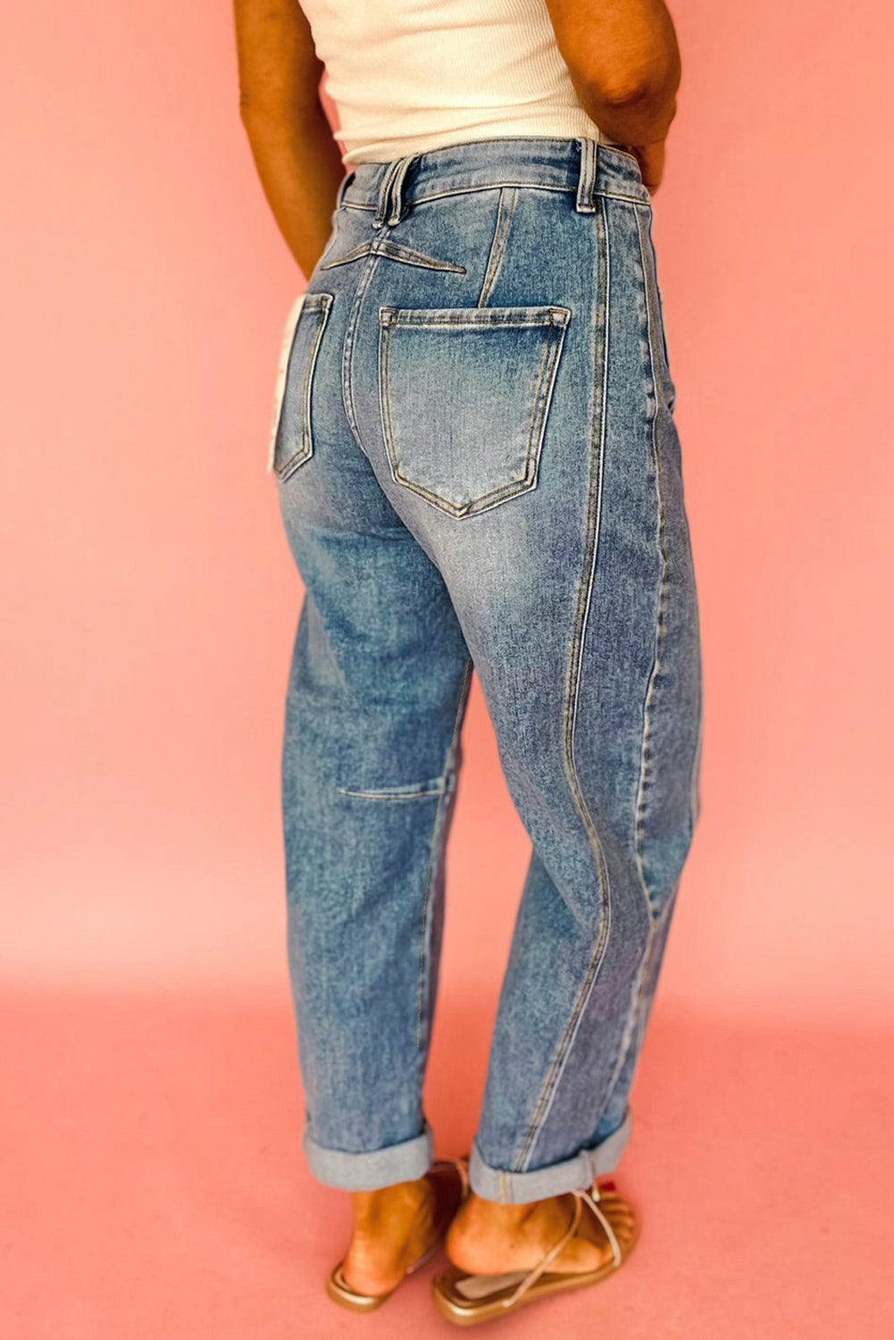 Blue Vintage Washed Seam Detail Shift Jeans