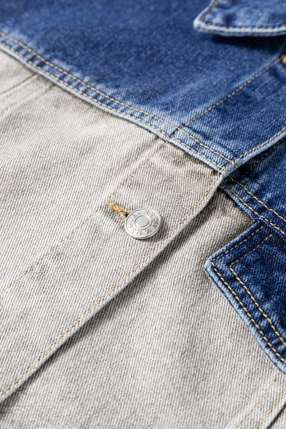 Color Block Patchwork Flap Detail Distress Denim Jacket