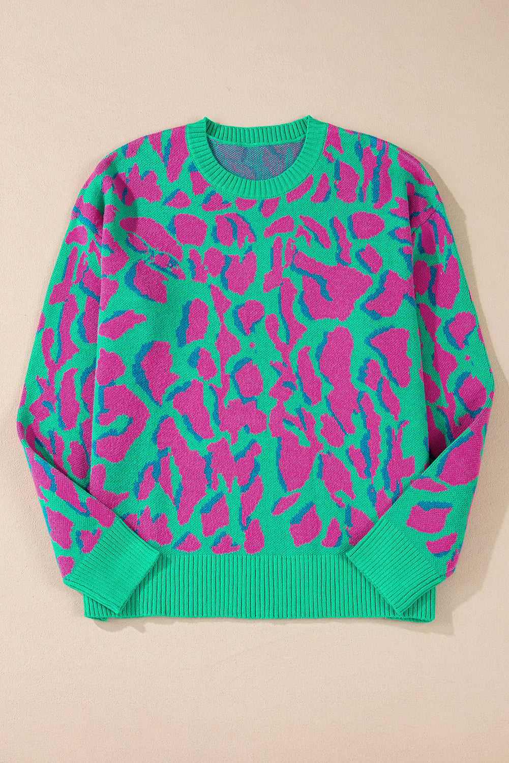 Multicoloured Abstract Print Ribbed Trim Baggy Sweater