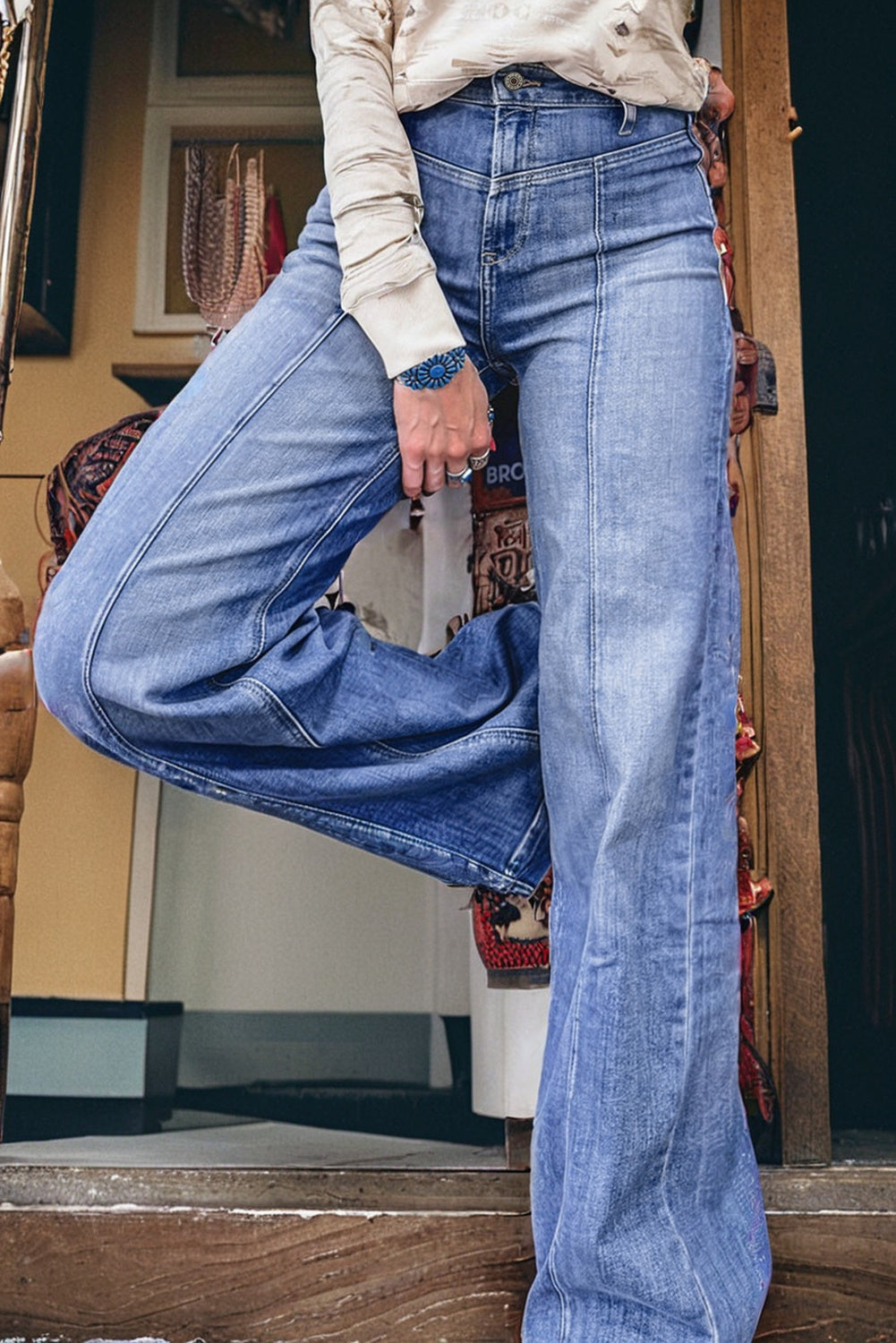 Tailored Center Seam Detail Straight Loose High Rise Jeans