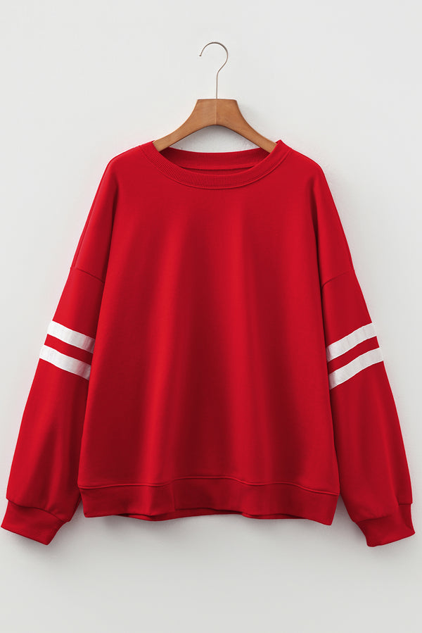 Varsity Striped Detail Crew Neck Plus Sweatshirt