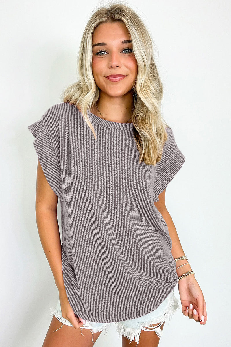 Rose Twisted Rib Wide Sleeve Crew Neck T Shirt