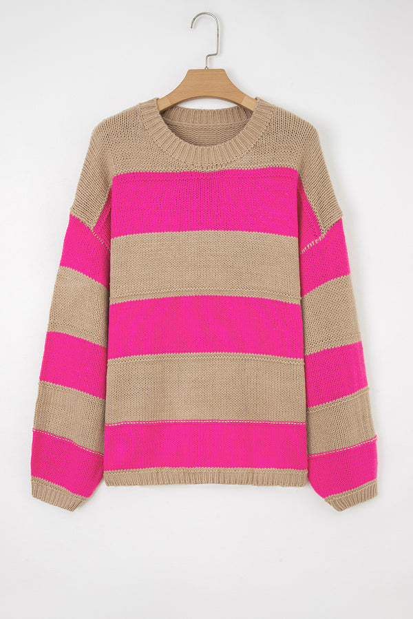 Stripe Color Block PLus Size Drop Shoulder Sweater