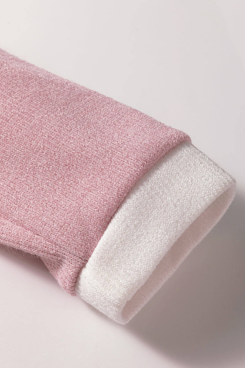 Light Pink Contrast Color Trim Knit Drop Shoulder Loose Top