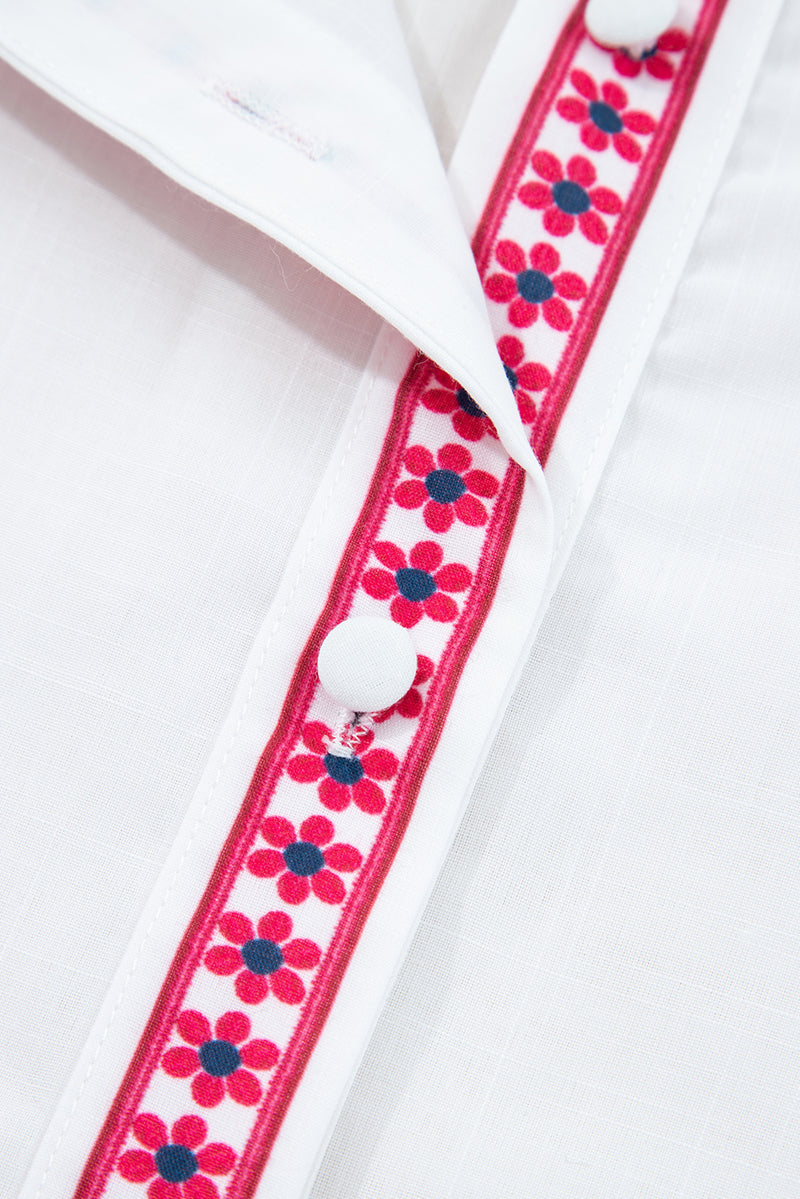 Floral Embroidered Puff Long Sleeve Casual Shirt