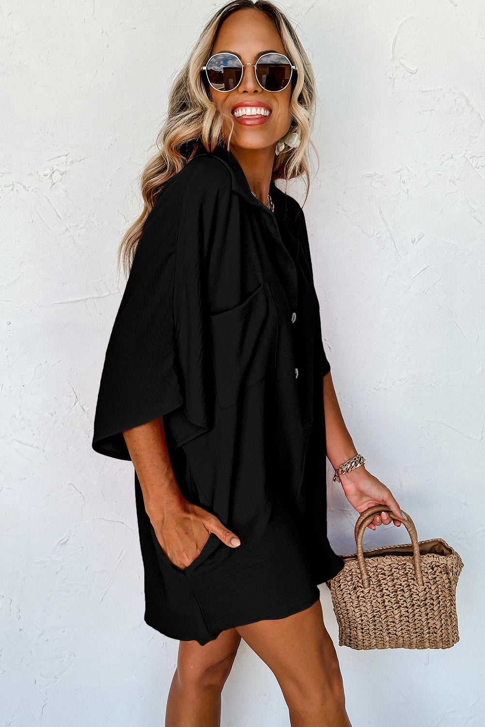 One piece Clothing Half Button Collared Loose Romper