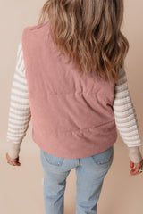 Corduroy Stand Neck Zipped Puffer Vest