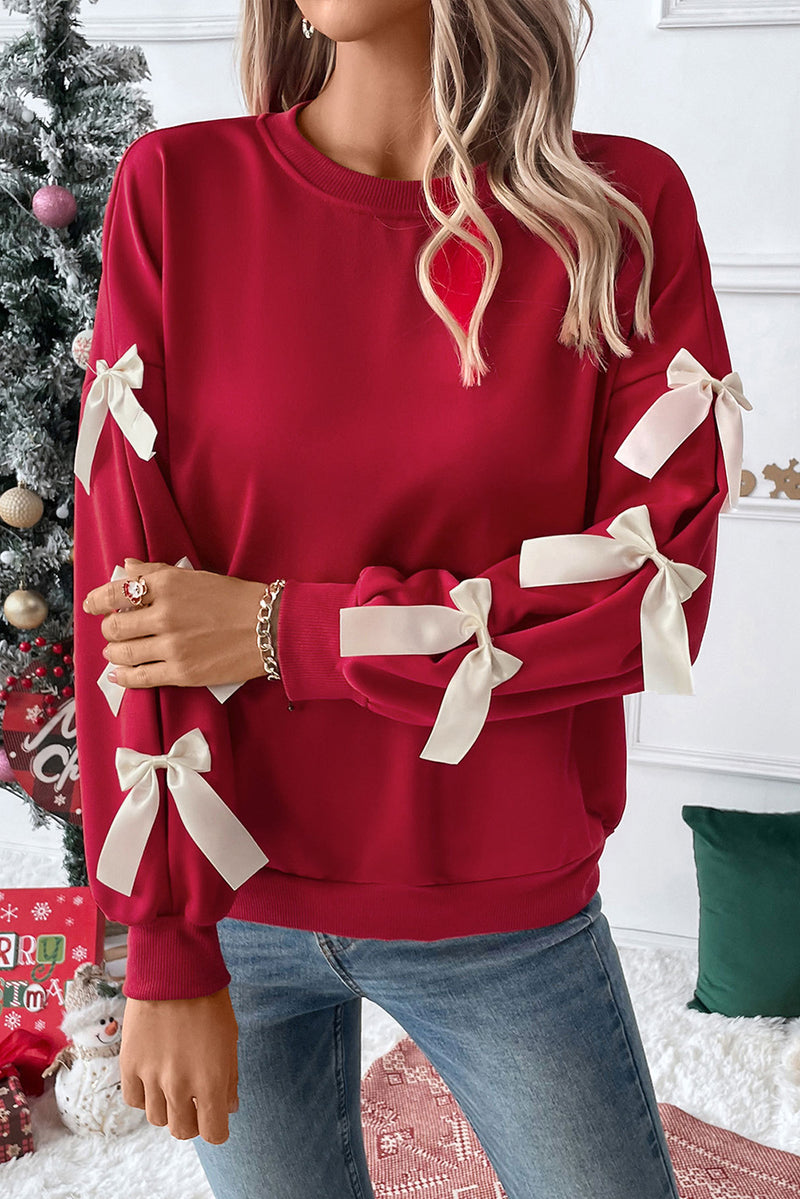 Contrast Bow Decor Dropped Sleeve Crewneck Sweatshirt