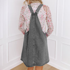 Wide Strap Button Front Pocketed Denim Mini Dress
