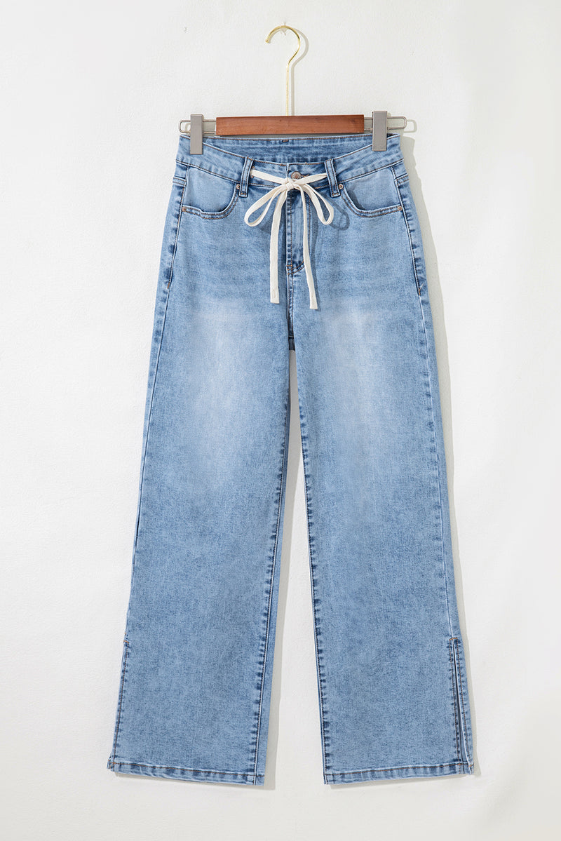 Slit Leg High Rise Drawstring Casual Jeans