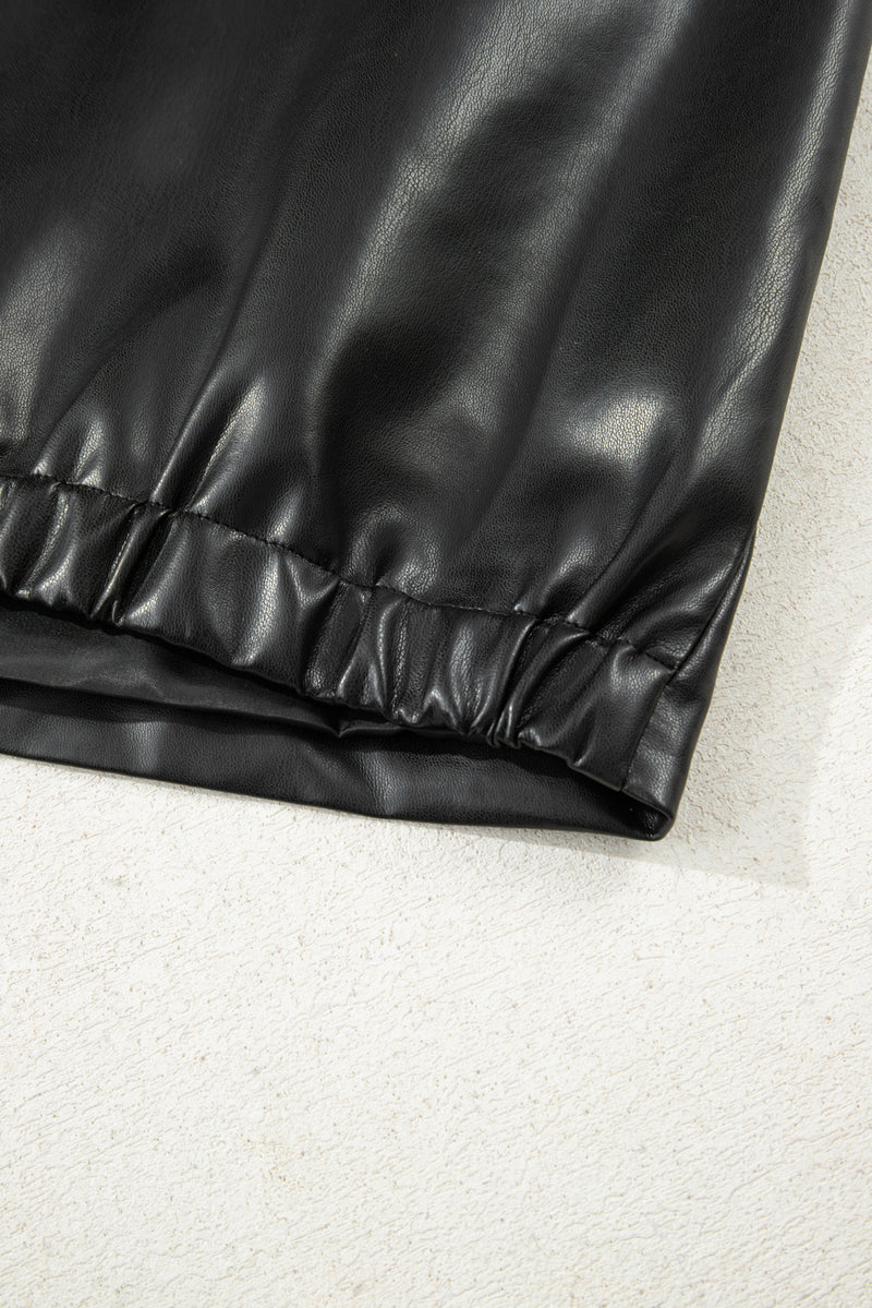 Double Flap Pocket Faux Leather Zip Up Stand Neck Vest