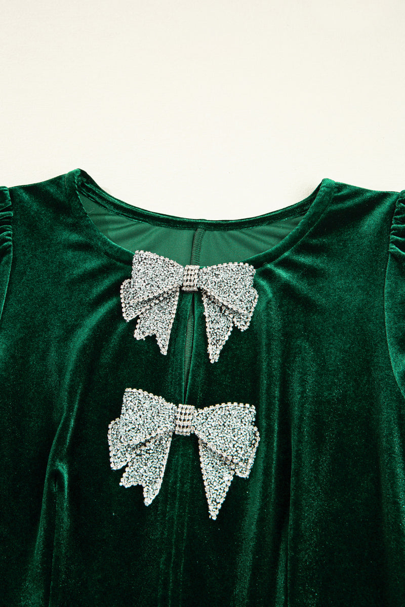 Bowknot Decor High Waist Velvet Mini Dress