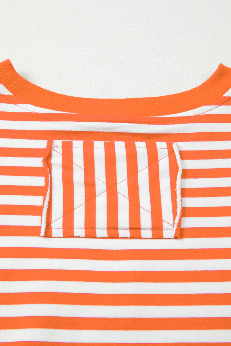 Stripe Exposed Seam Drop Shoulder Casual Pullover Top
