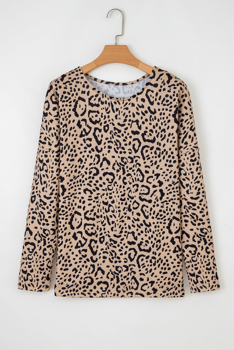 Leopard Print Long Batwing Sleeve Loose Top