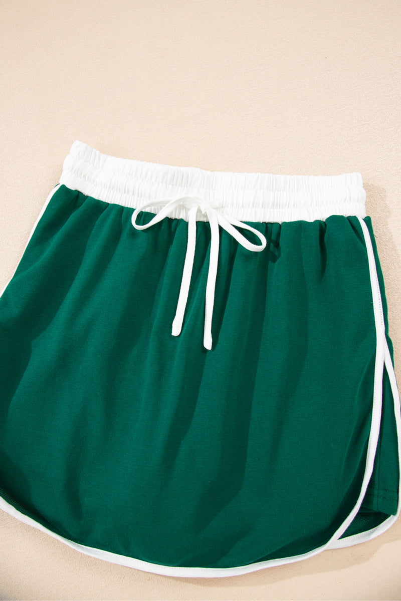 Varsity Stripe Detail Drop Shoulder Pullover Mini Skirt Set
