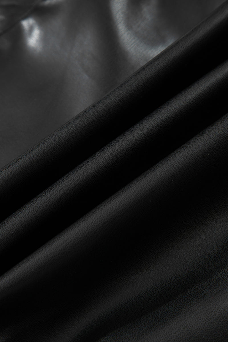 Double Flap Pocket Faux Leather Zip Up Stand Neck Vest