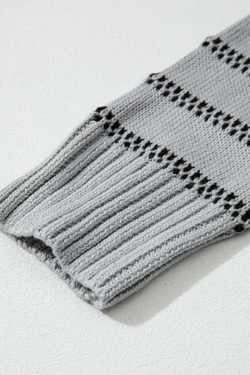 Stripe Button Front Ribbed Trim Short Cardigan