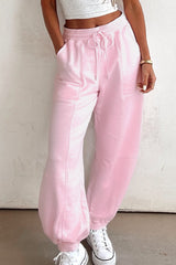 Drawstring Waist Patchwork Solid Color Jogger Pants