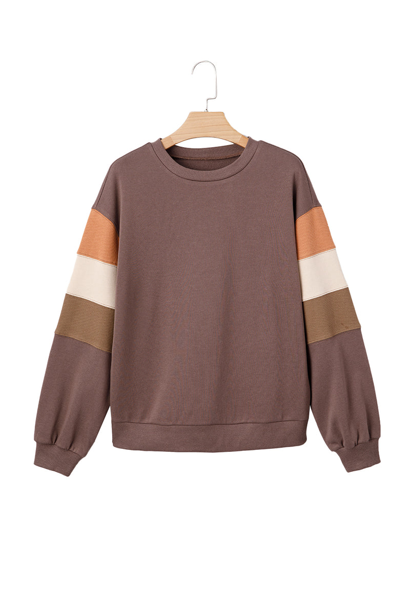 Color Block Drop Shoulder Pullover Casual Sweatshirt