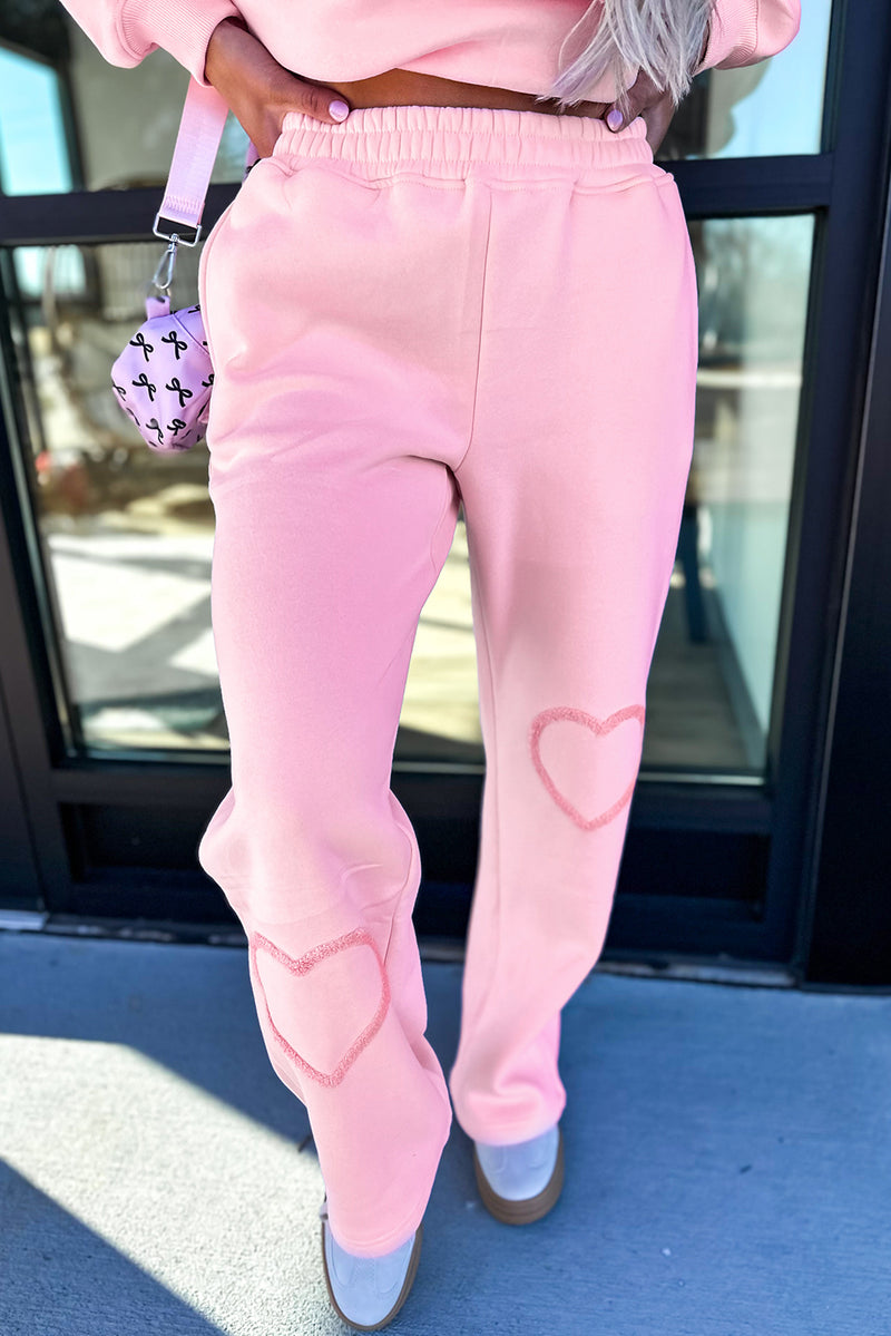 Phalaenopsis Chenille Heart Pattern Casual 2pcs Pants Set