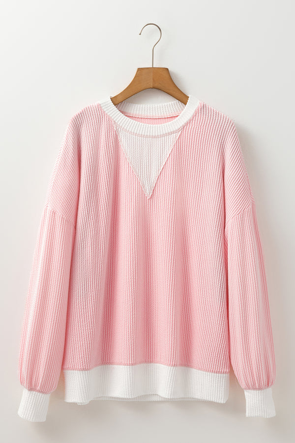 Corded Color block Drop Shoulder Loose Top