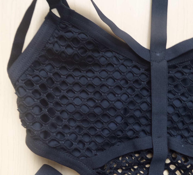 Strappy Hollow Mesh One-Piece Monokini