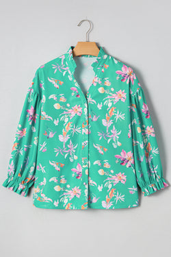 Floral Lantern Sleeve Button Front Shirt