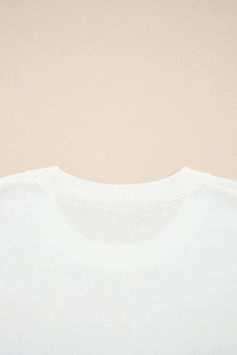 White Sequined GAME DAY Graphic Round Neck Sweater
