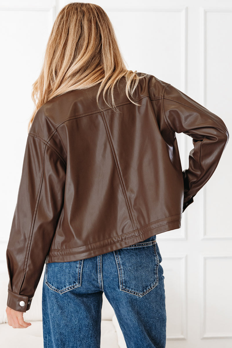 Double Flap Pocket Drawstring Hem Leather Jacket