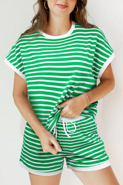 Striped Cap Sleeve Tee and Shorts Set