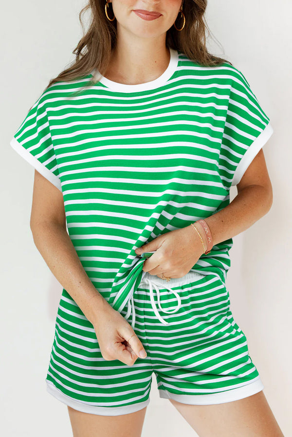 Striped Cap Sleeve Tee and Shorts Set