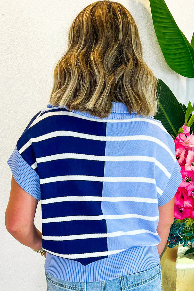 Stripe Colorblock Quarter Zip Collar Sweater Vest