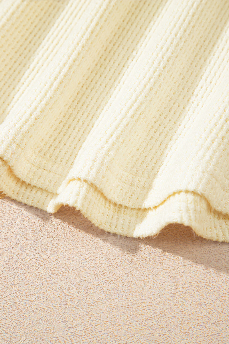 Textured Knit Half Buttons Henley Top