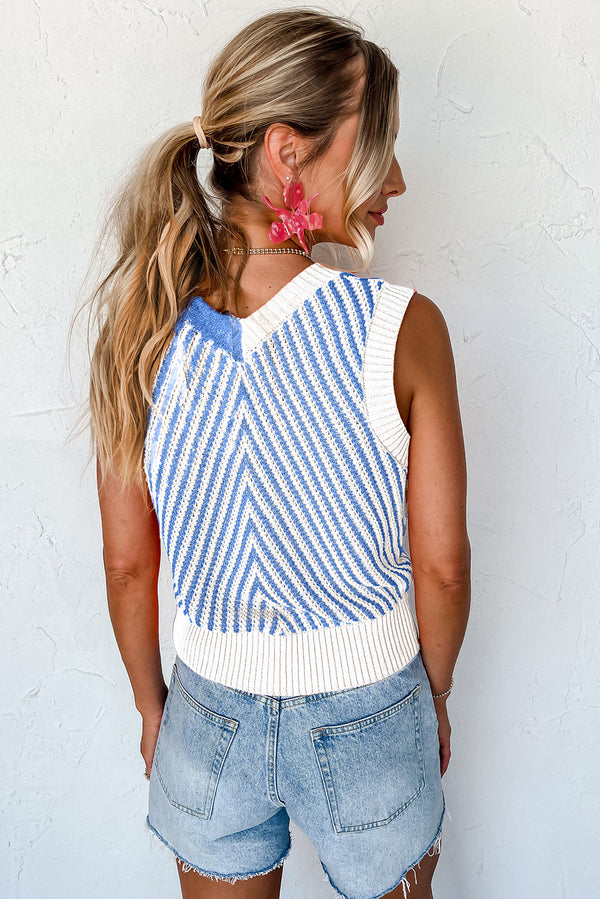 Contrast Chevron Knit V Neck Sweater Vest