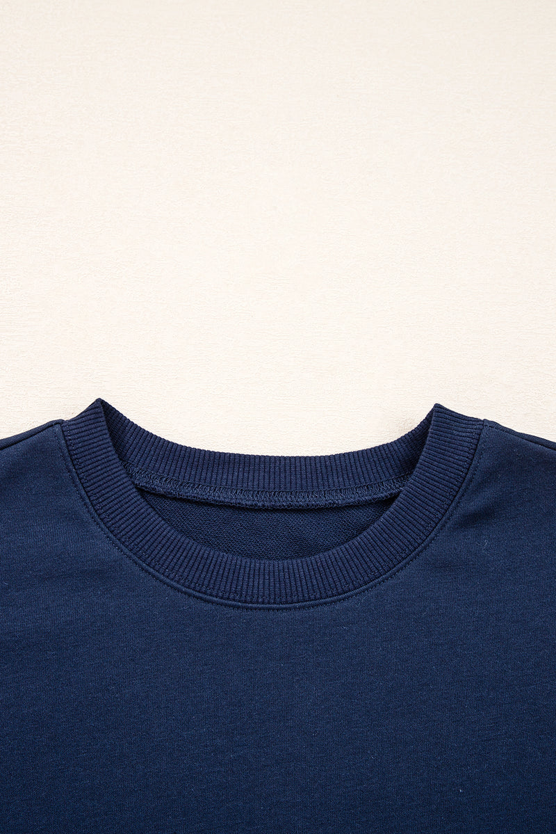 Navy Blue Varsity Striped Detail Drop Shoulder Oversized Sweatshirt
