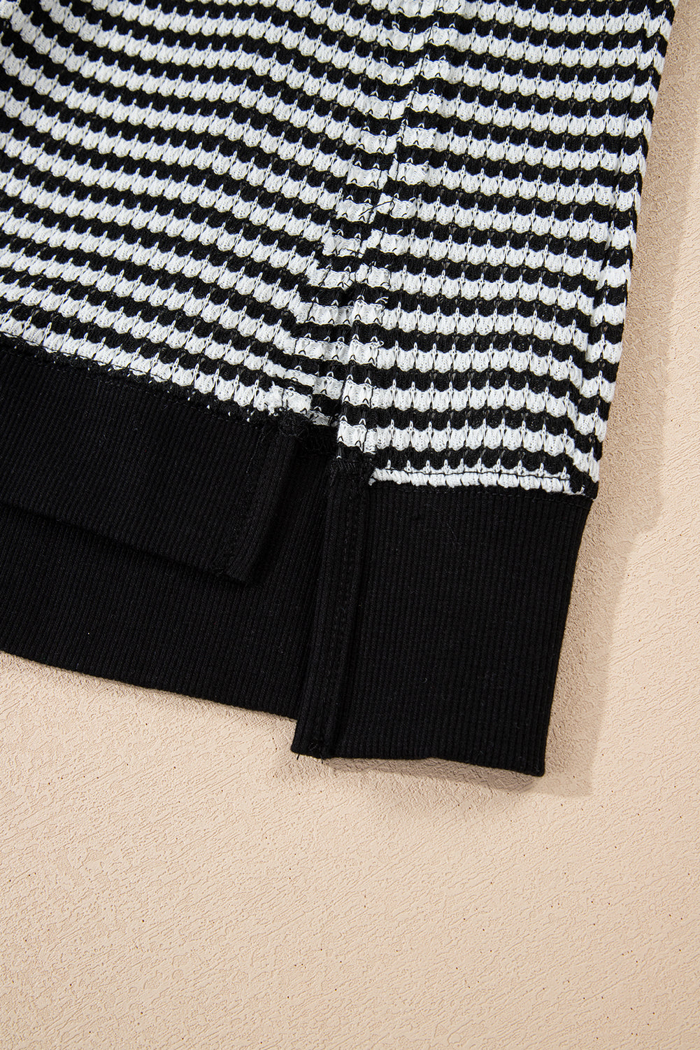 Stripe Ribbed Trim Drop Shoulder Long Sleeve Oversize Top
