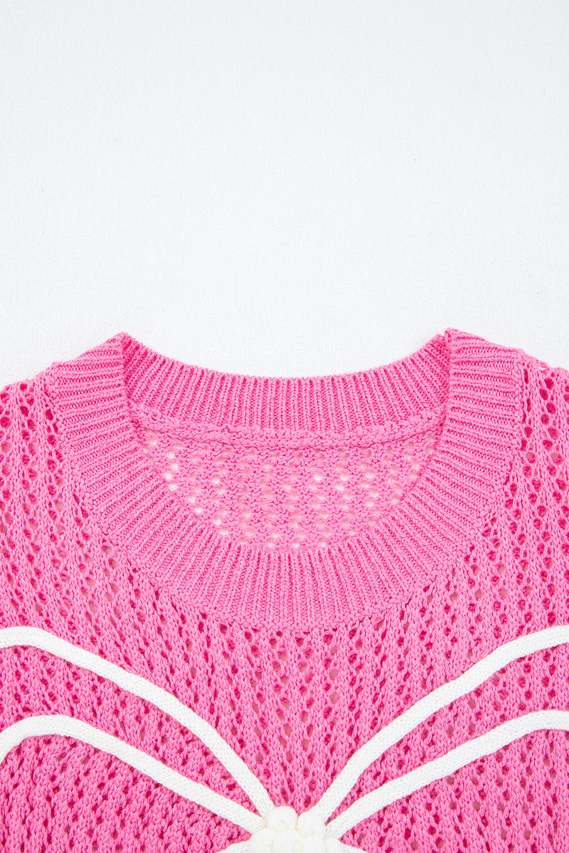 Sweet Bow Decor Hollow Out Knitted Drop Shoulder Sweater