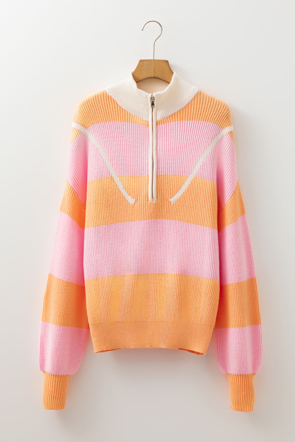 Stripe Colorblock Half Zip Oversize Sweater