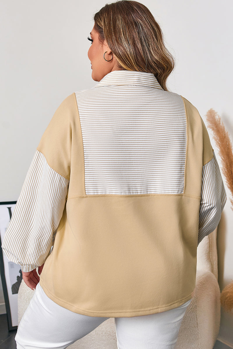 Stripe Mix Half Zip French Terry Plus Size Sweatshirt
