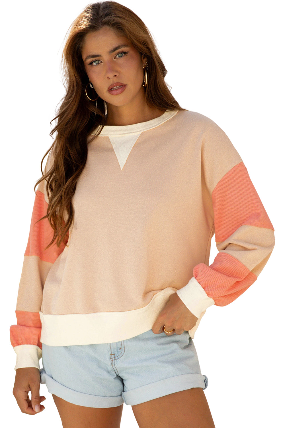 Color Block Textured Patchwork Pullover Sweatshirt